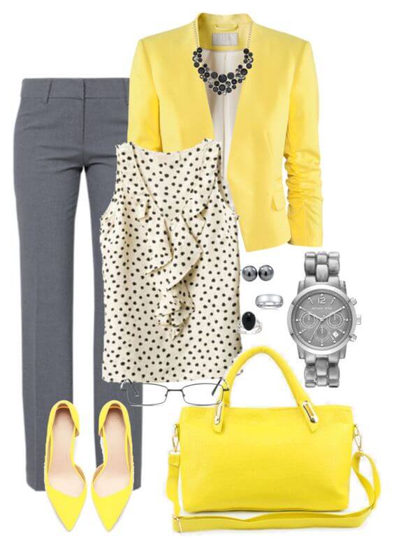 اللون الأصفر مع الرمادي في الملابس